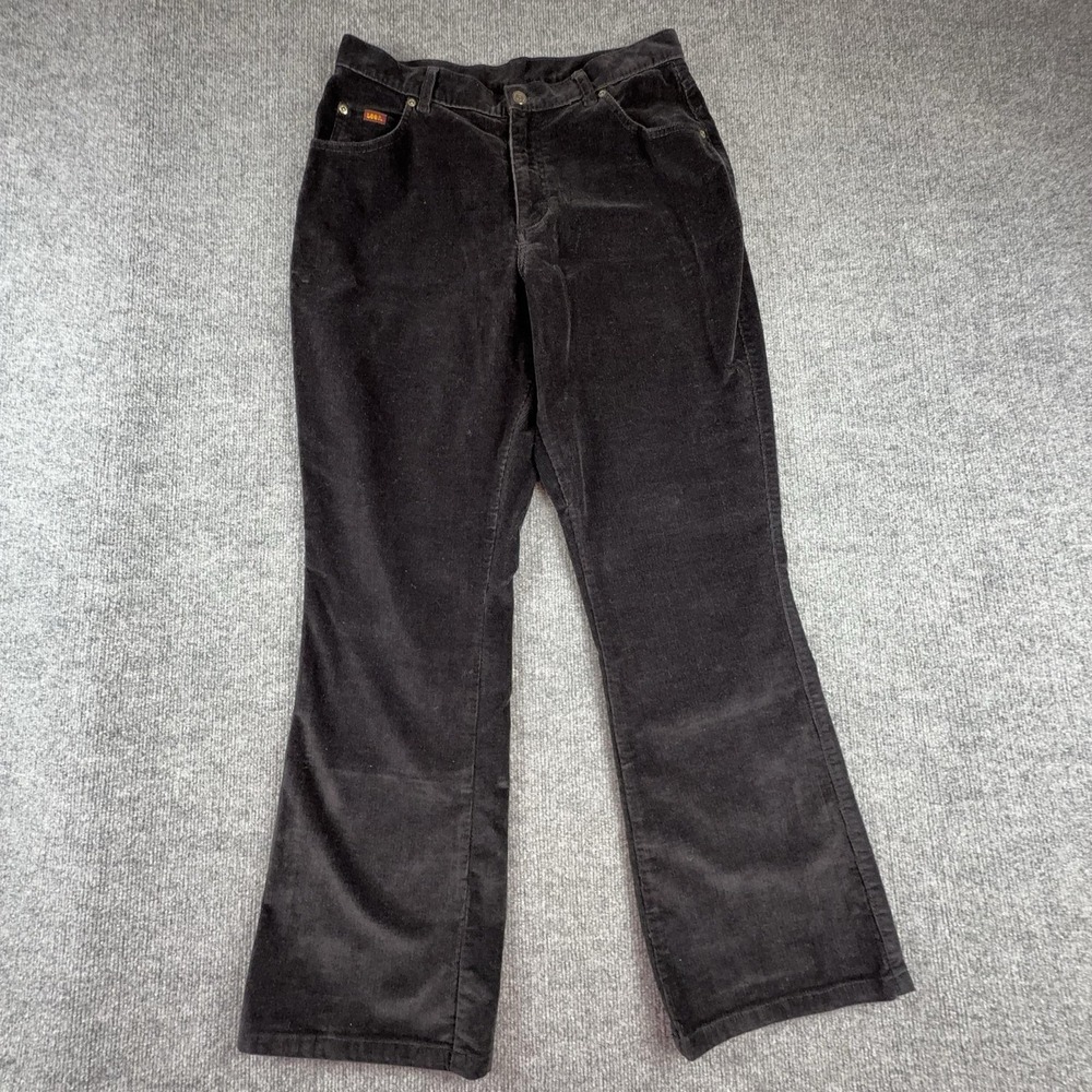 Lee Pants Womens 14M Black Corduroy Straight Leg Relaxed Fit Casual Khakis